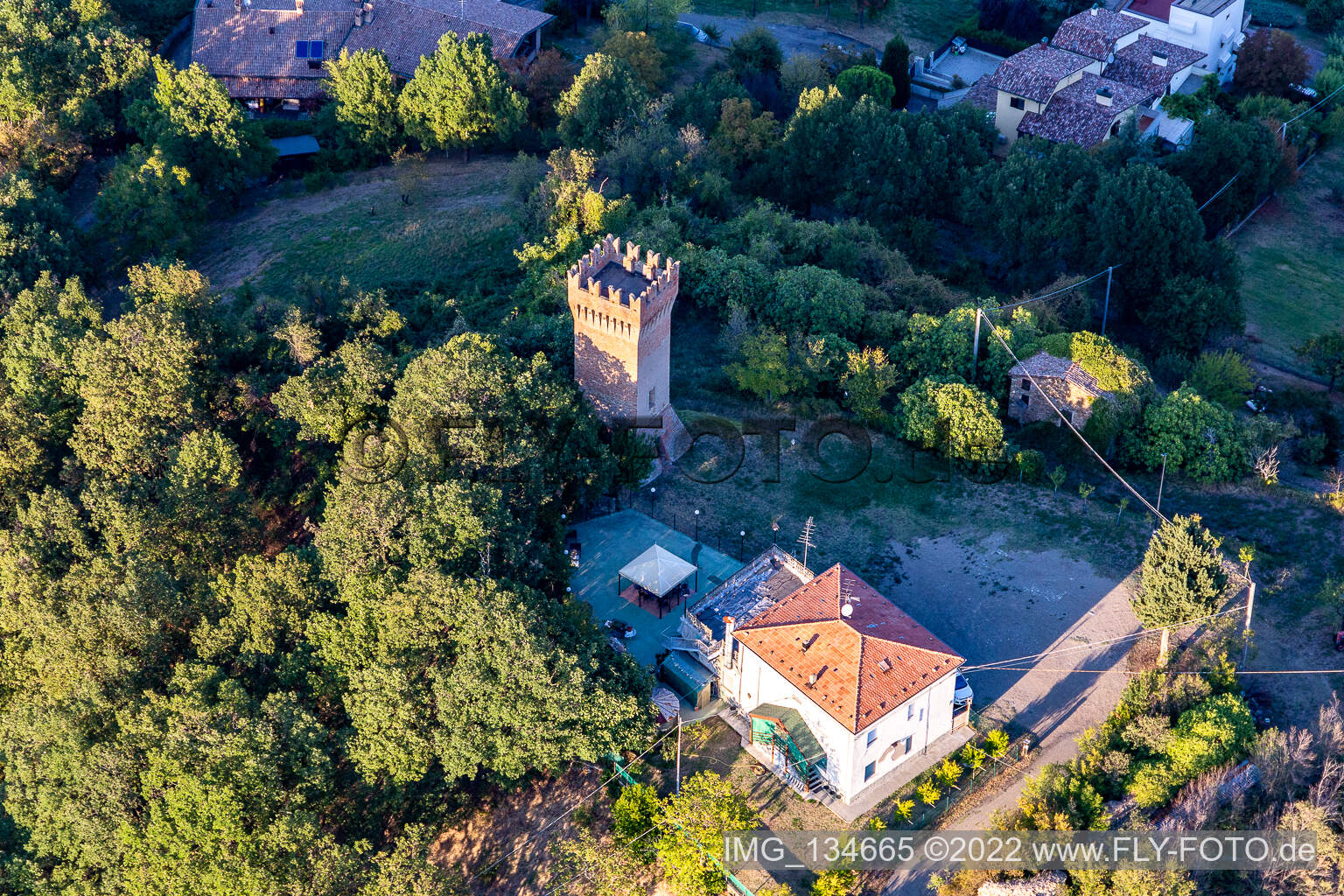 Aerial view of Dinazzano Castle in Casalgrande in the state Reggio Emilia, Italy