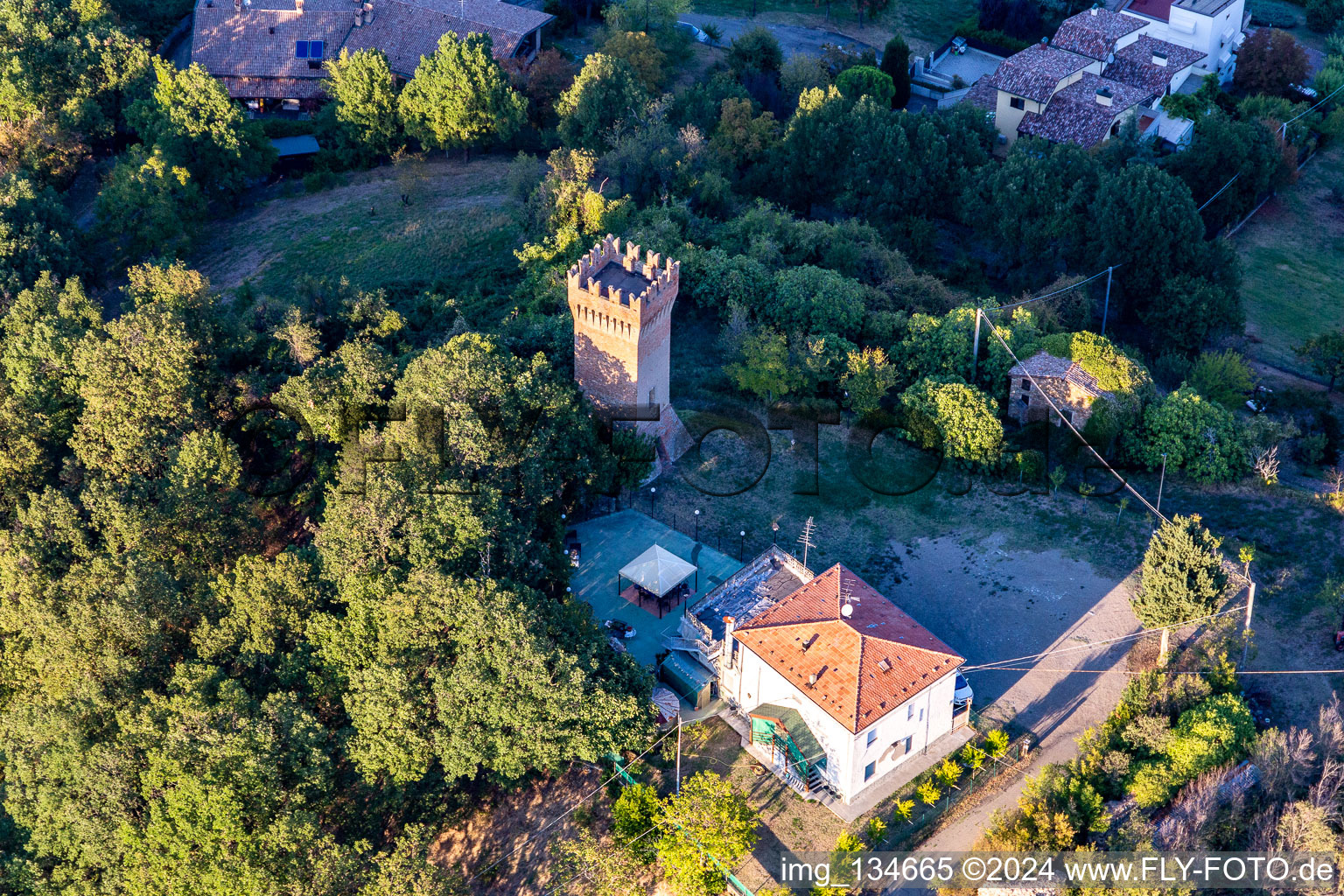 Aerial view of Dinazzano Castle in Casalgrande in the state Reggio Emilia, Italy