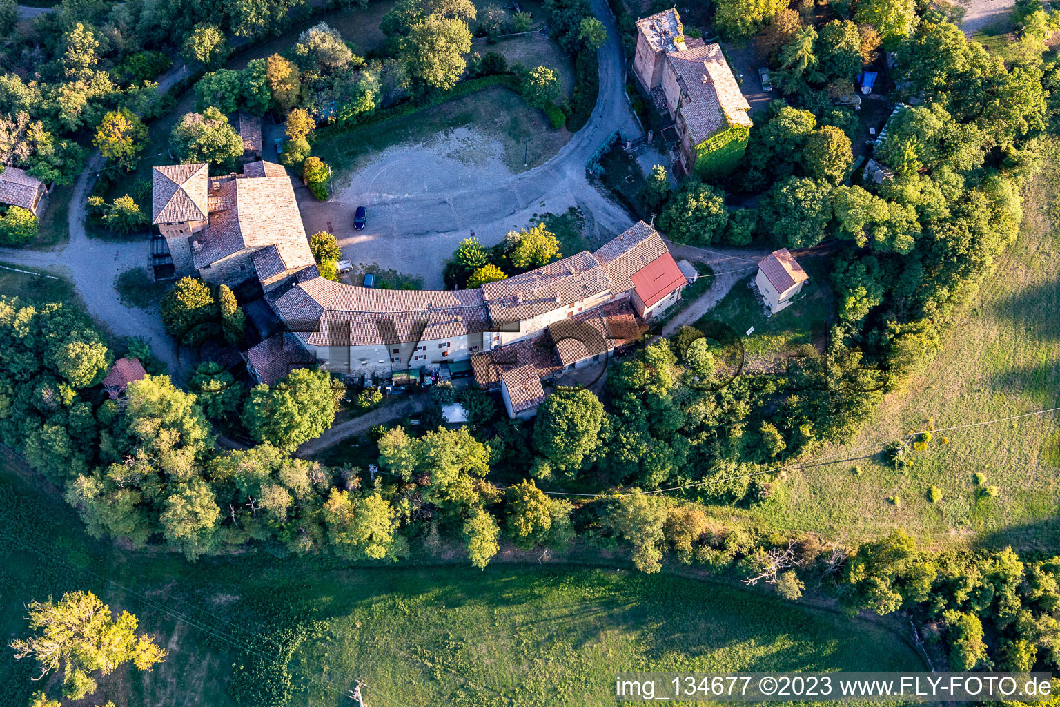 Aerial view of Castle of Casalgrande in Casalgrande in the state Reggio Emilia, Italy