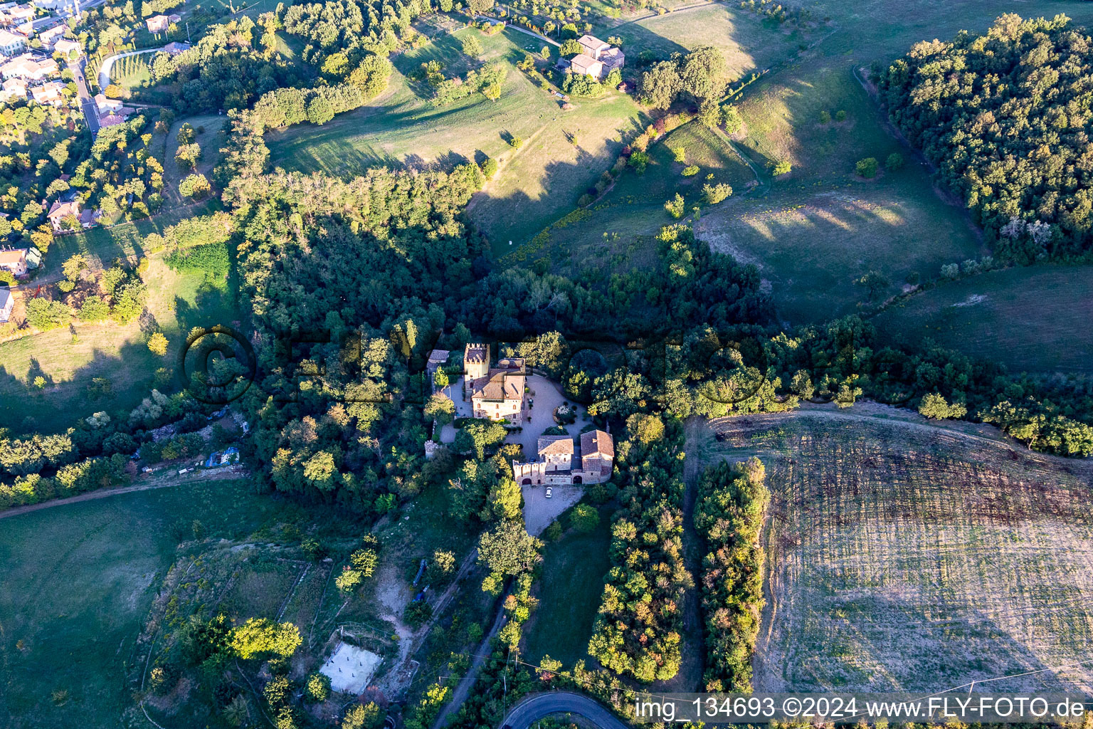 Bird's eye view of Torricella Castle in Scandiano in the state Reggio Emilia, Italy