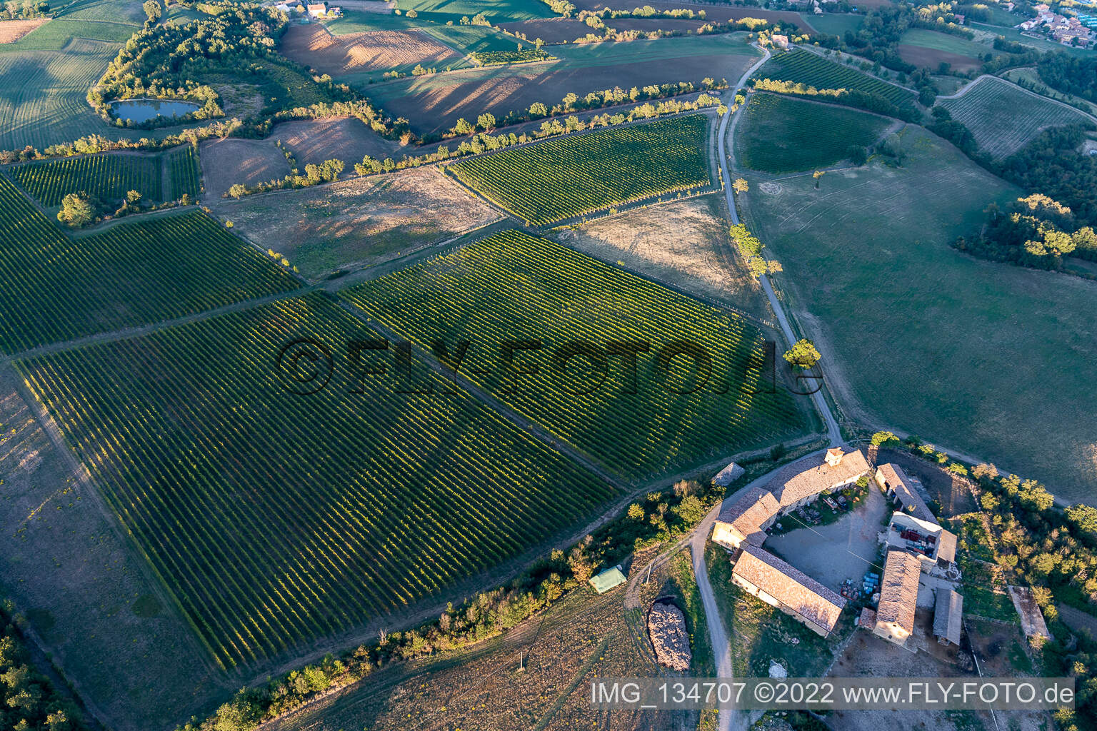 Aerial view of Corte Figno in Case Figno in Scandiano in the state Reggio Emilia, Italy