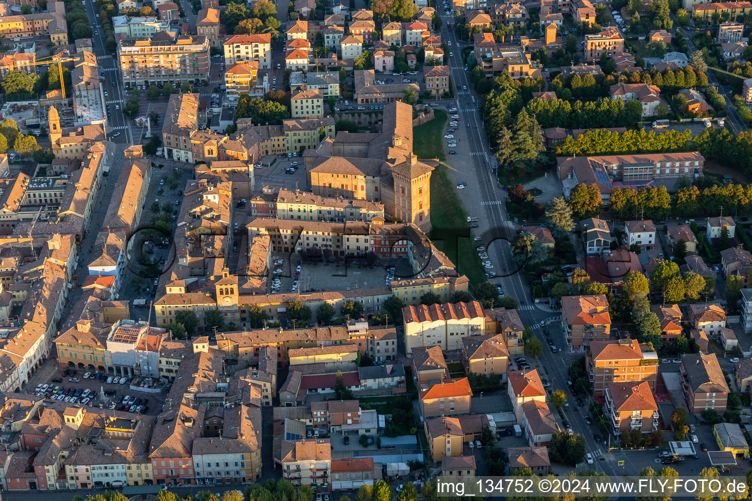 Aerial view of Boiardo Castle in Scandiano in the state Reggio Emilia, Italy