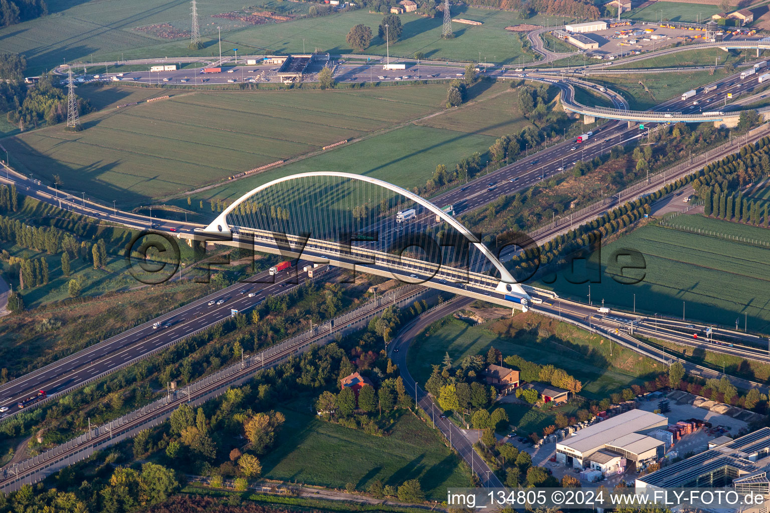 Ponte Di Calatrava bridge over the high-speed railway line and Autostrada del Sole in Reggio nell’Emilia in the state Reggio Emilia, Italy