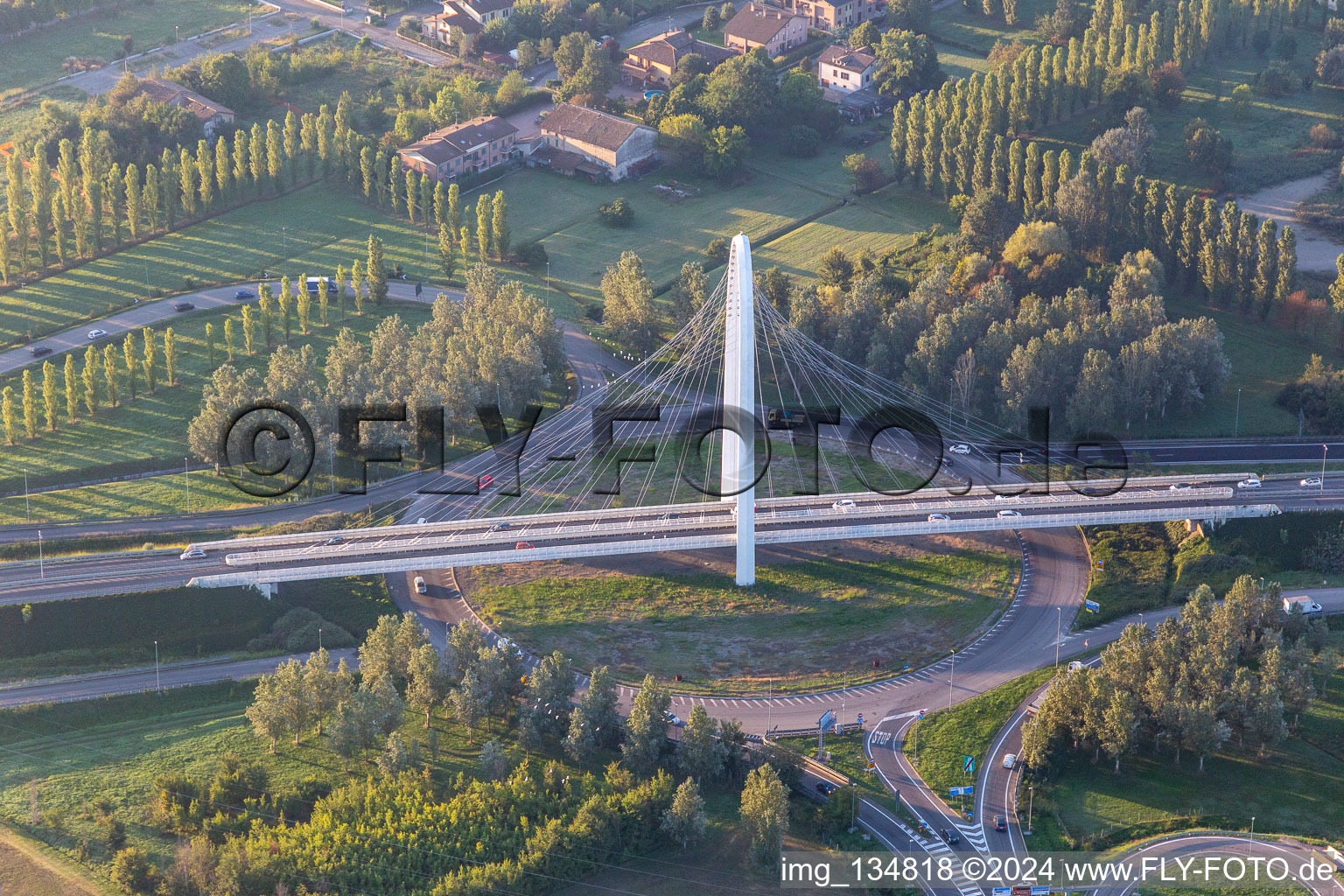 Aerial photograpy of Vela di Calatrava Bridge SOUTH in Reggio nell’Emilia in the state Reggio Emilia, Italy