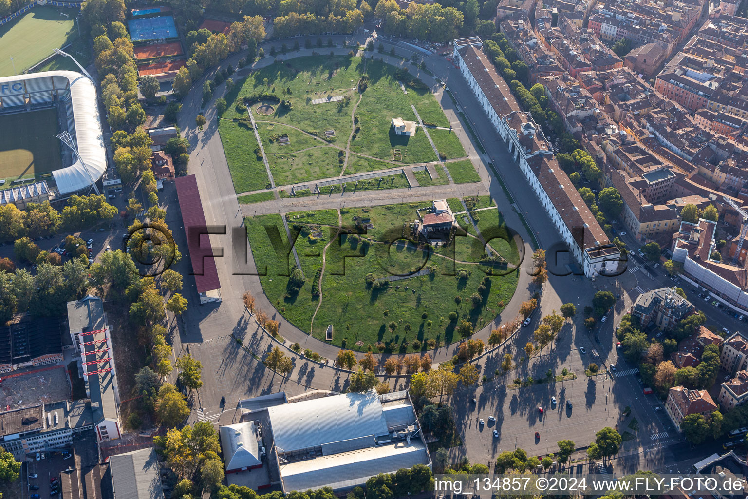 Aerial view of Novi Ark Archaeological Park in Modena in the state Modena, Italy