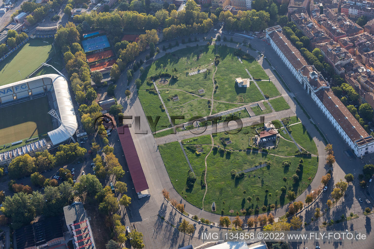 Aerial photograpy of Novi Ark Archaeological Park in Modena in the state Modena, Italy