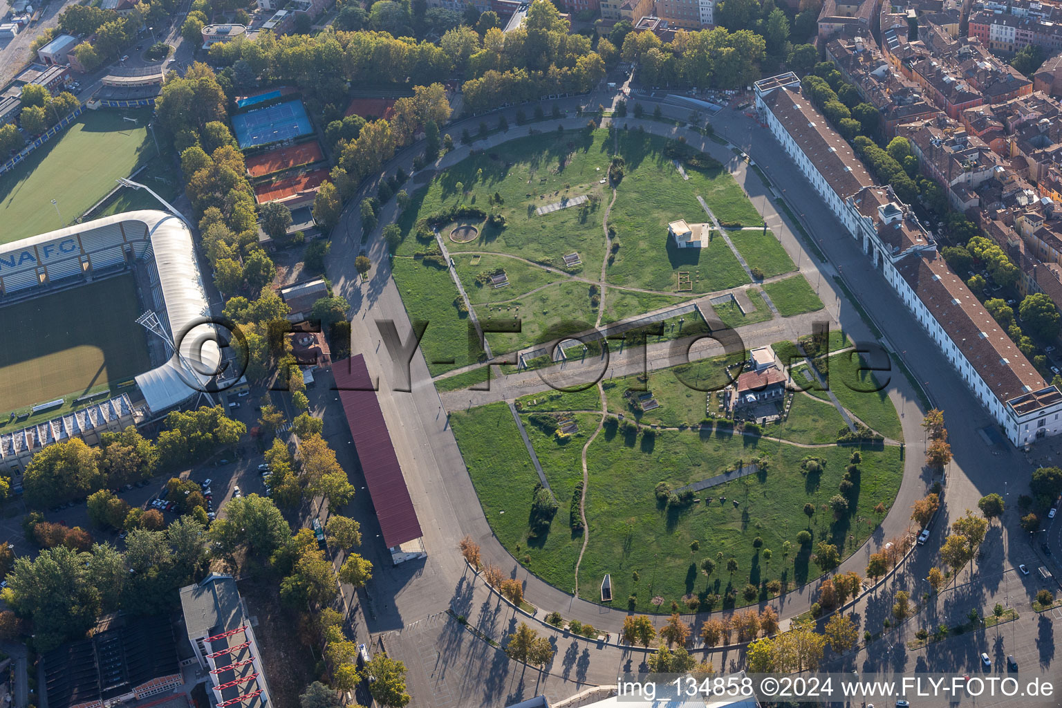 Aerial photograpy of Novi Ark Archaeological Park in Modena in the state Modena, Italy