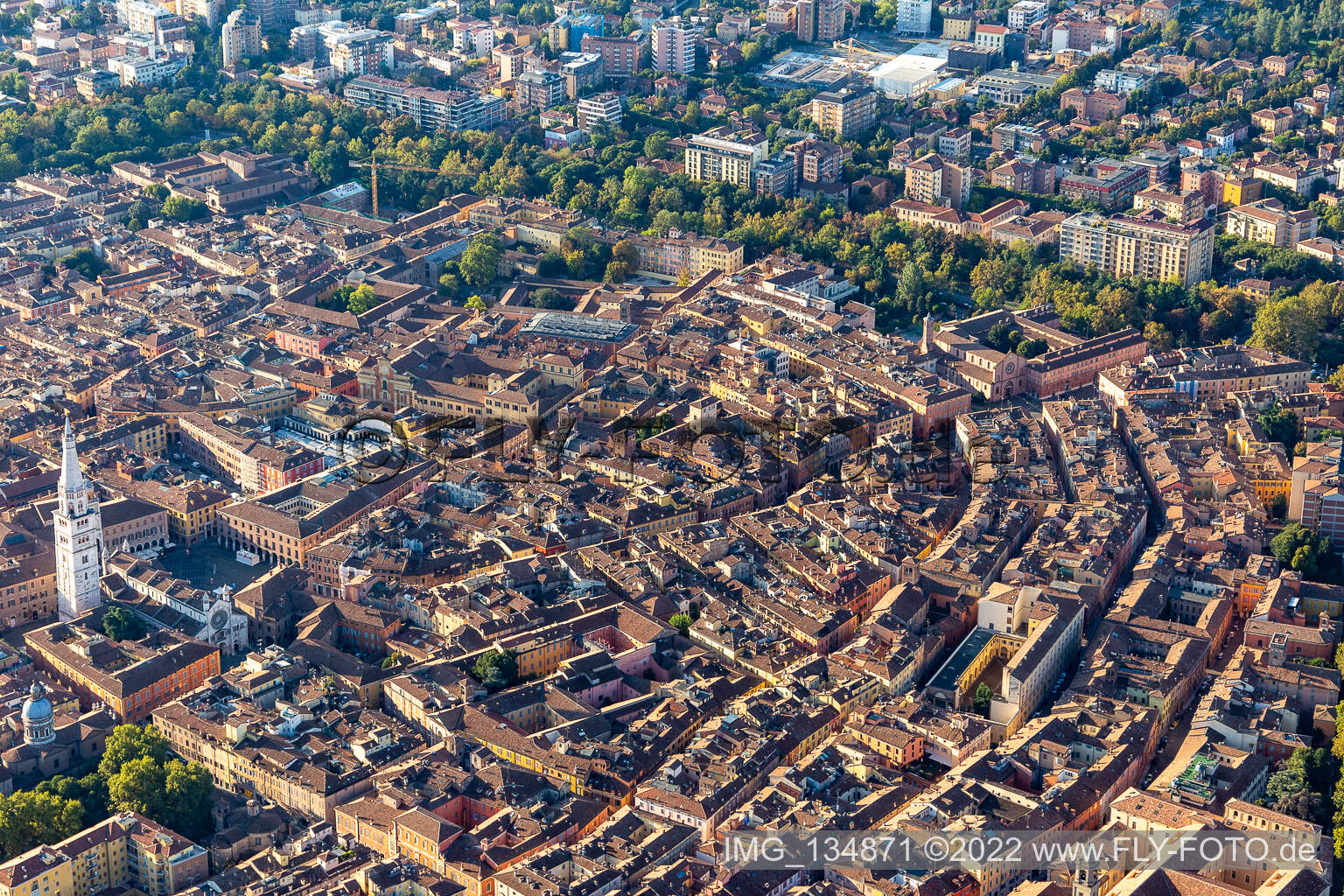Aerial view of Historical old city in Modena in the state Modena, Italy