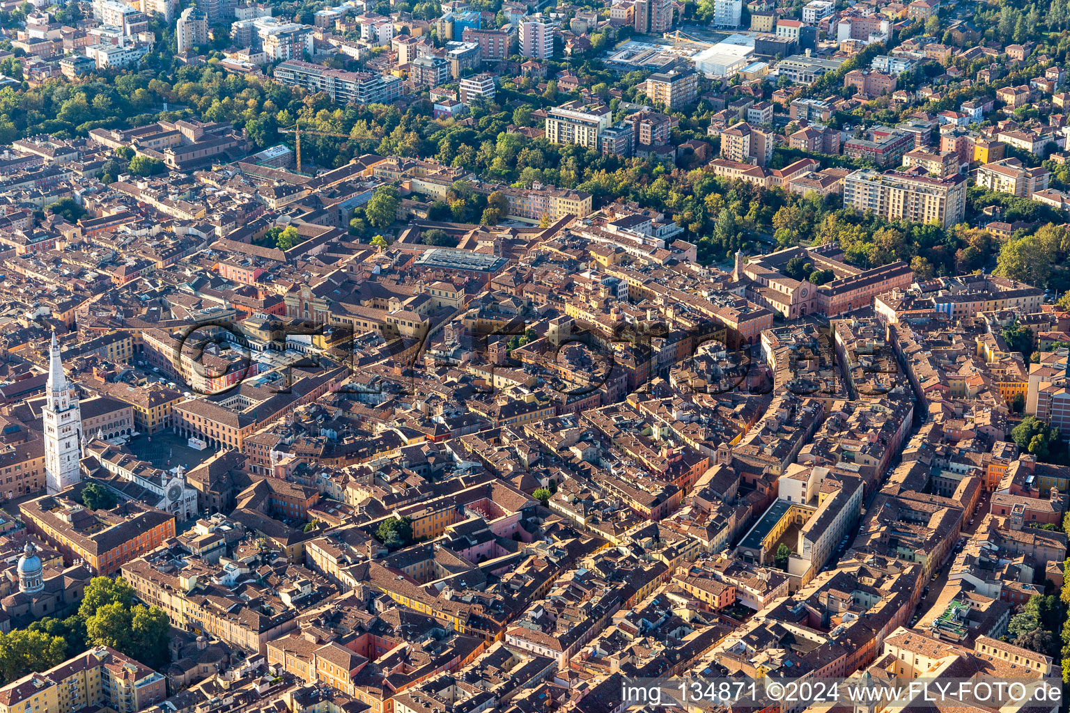 Aerial view of Historical old city in Modena in the state Modena, Italy