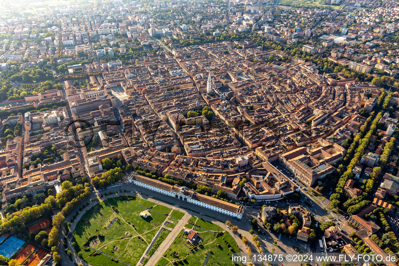 Aerial view of Parco archeologico Novi Ark, Parco PiazzaD'Armi Novisad, University Marco Biagi Department of Economics in Modena in the state Modena, Italy