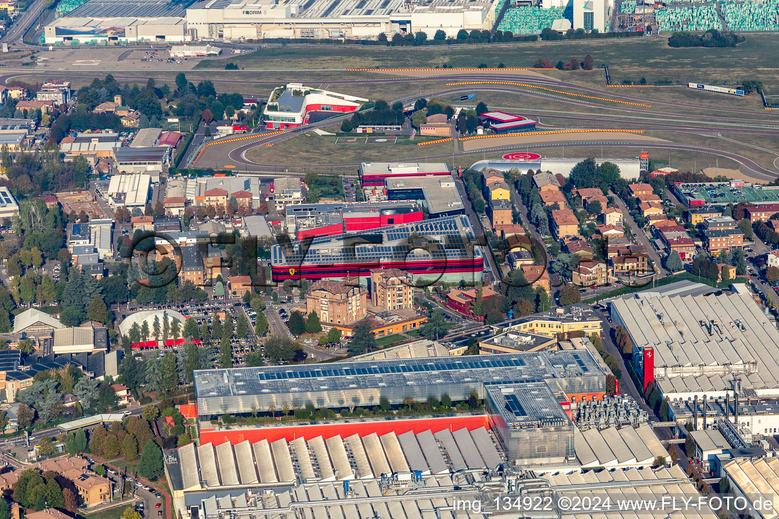 Ferrari SPA in Maranello in the state Modena, Italy seen from above