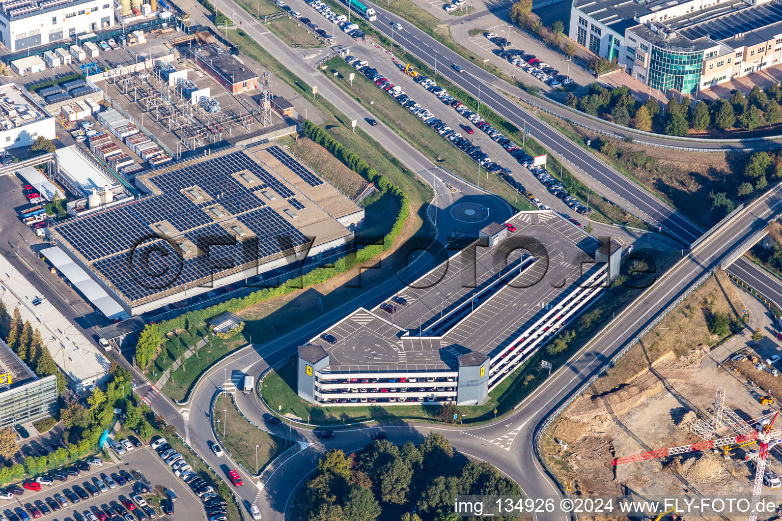 Drone recording of Ferrari SPA in Maranello in the state Modena, Italy