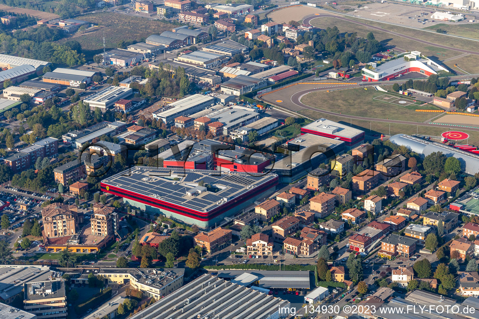 Ferrari SPA in Maranello in the state Modena, Italy seen from a drone