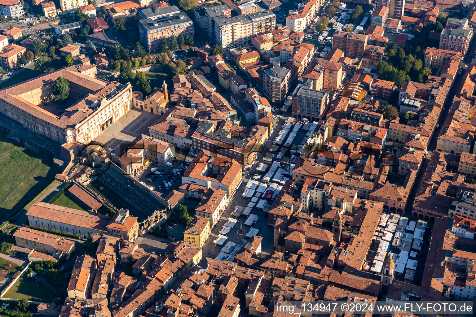 Market stalls at the Palazzo Ducale in Sassuolo in the state Modena, Italy