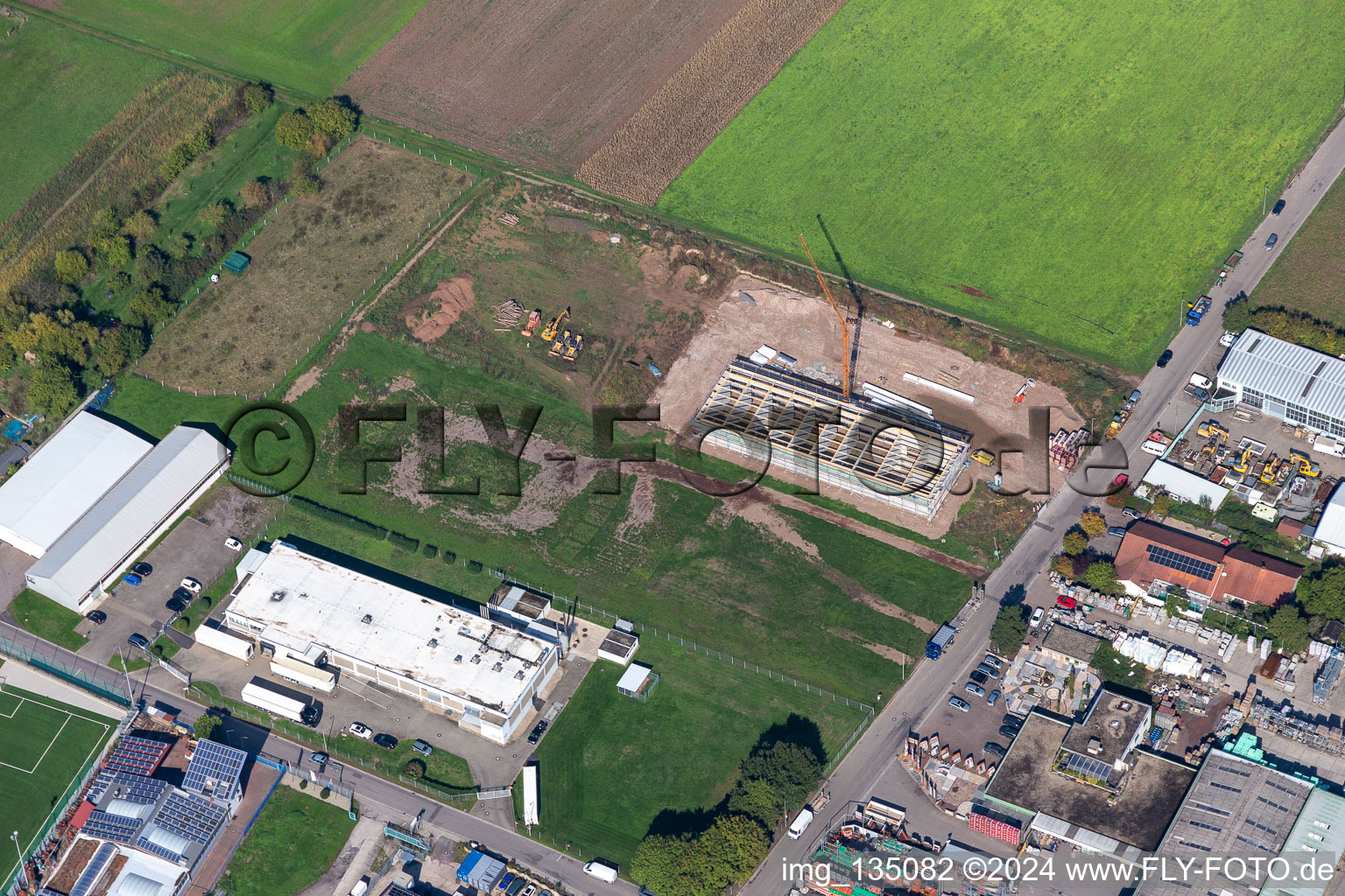 Industriestraße, new hall construction site in Billigheim-Ingenheim in the state Rhineland-Palatinate, Germany