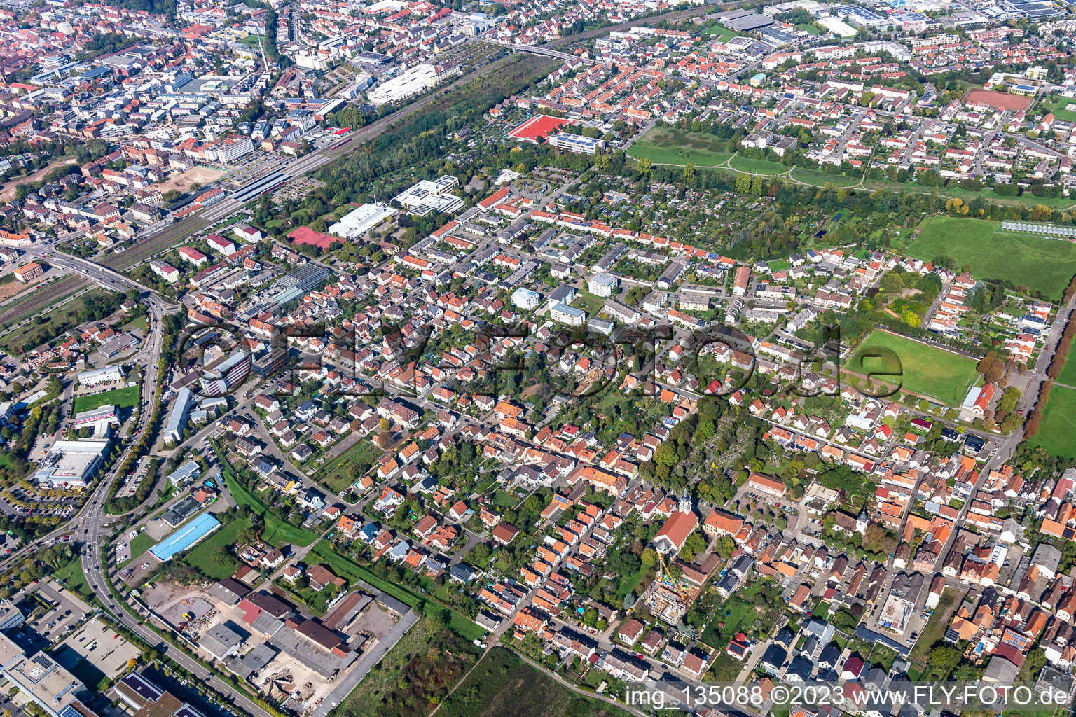 District Queichheim in Landau in der Pfalz in the state Rhineland-Palatinate, Germany viewn from the air