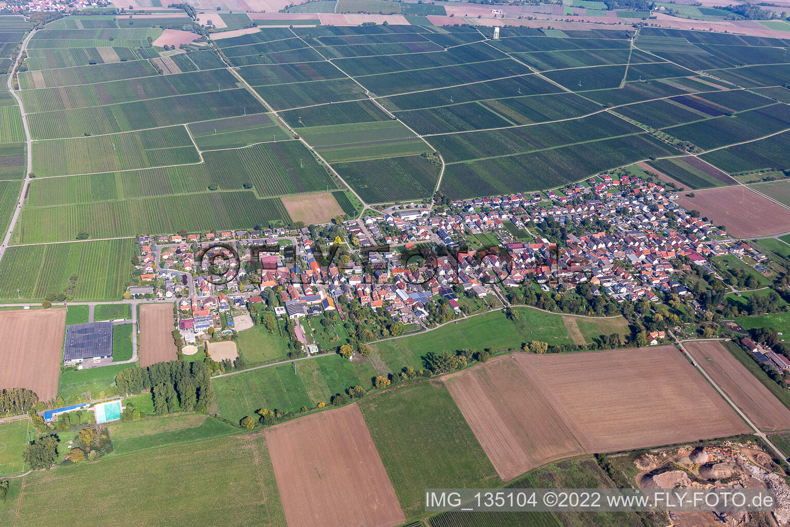 District Duttweiler in Neustadt an der Weinstraße in the state Rhineland-Palatinate, Germany seen from above