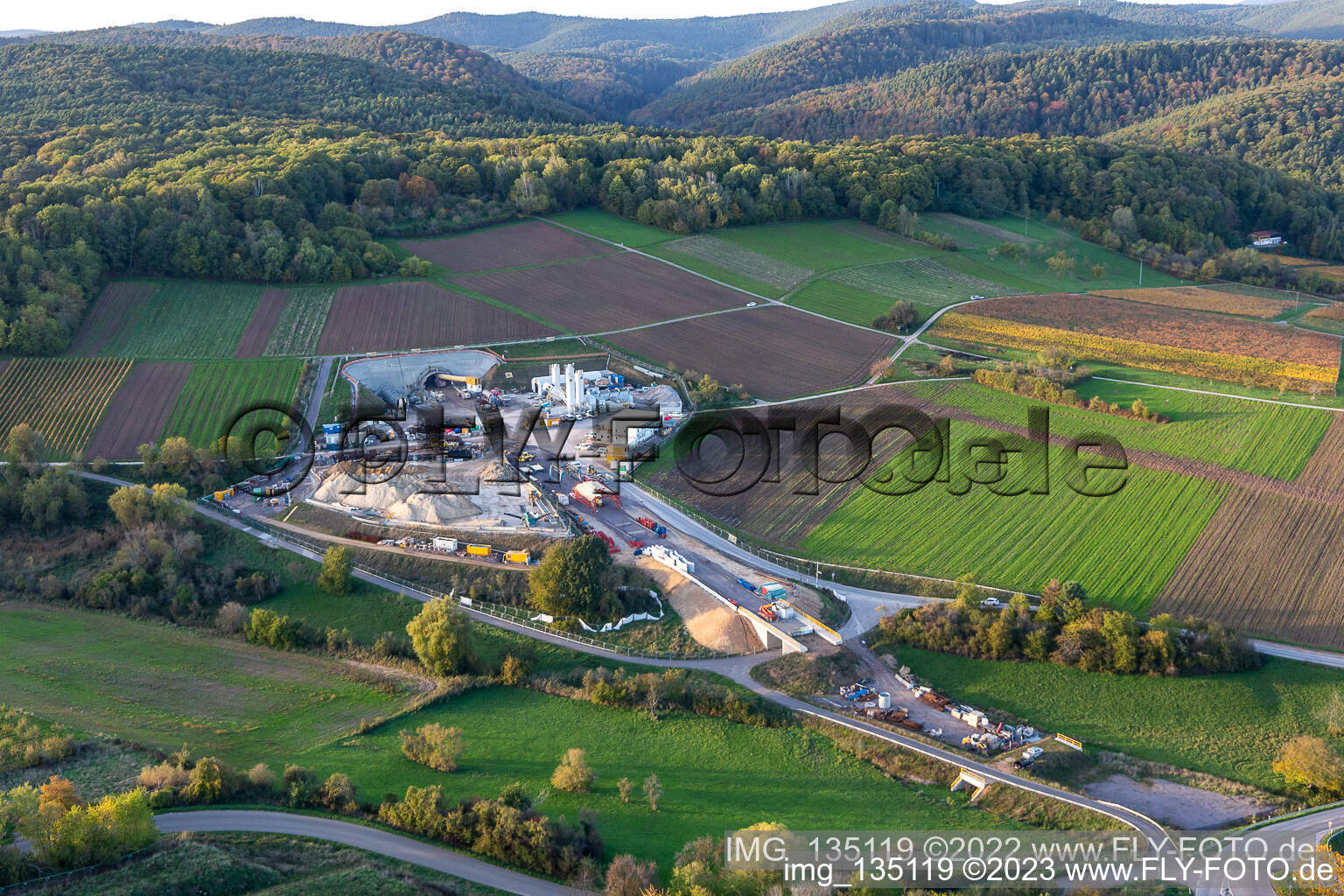Construction site for the Bad Bergzabern tunnel portal in Dörrenbach in the state Rhineland-Palatinate, Germany