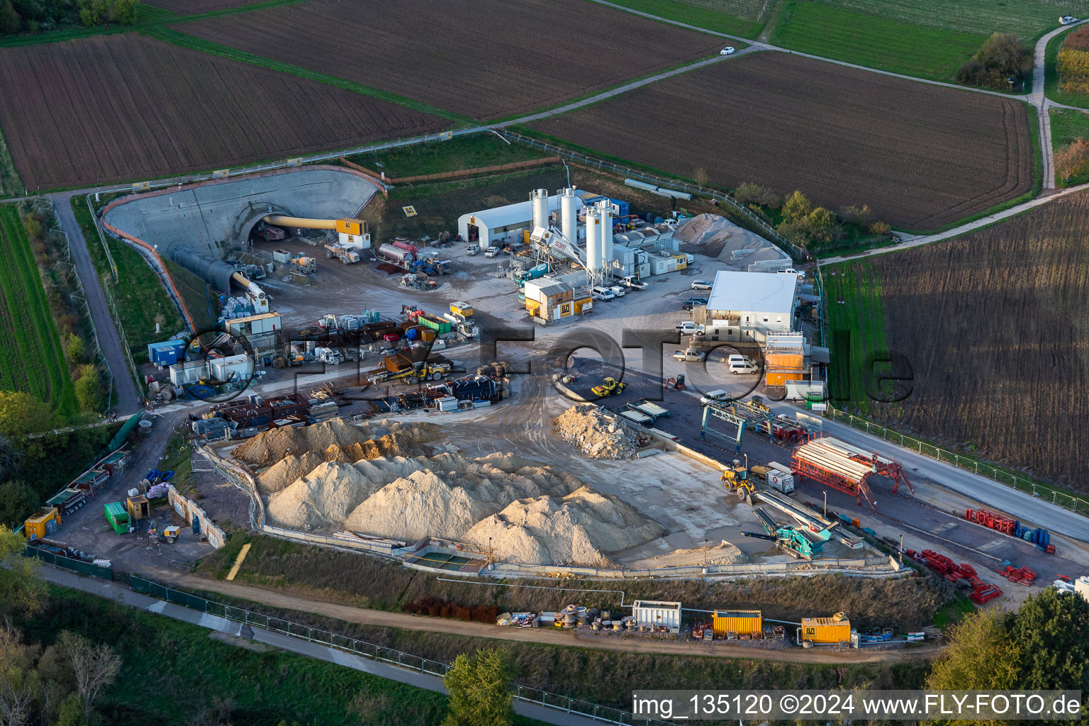 Aerial view of Construction site tunnel portal Bad Bergzabern in Dörrenbach in the state Rhineland-Palatinate, Germany