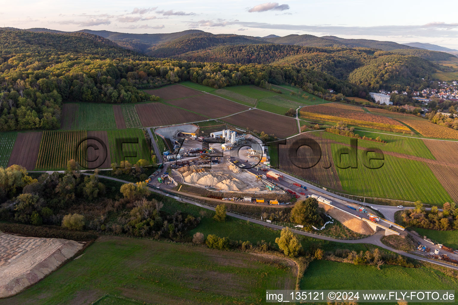 Aerial photograpy of Construction site tunnel portal Bad Bergzabern in Dörrenbach in the state Rhineland-Palatinate, Germany