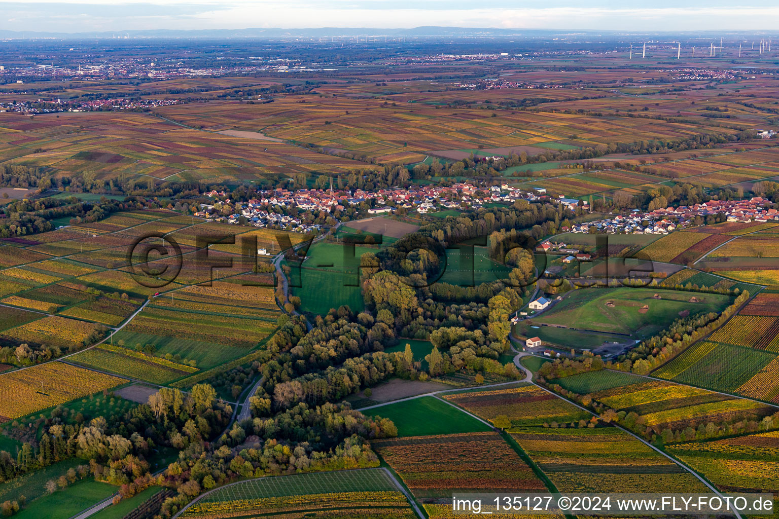 Aerial view of District Heuchelheim in Heuchelheim-Klingen in the state Rhineland-Palatinate, Germany