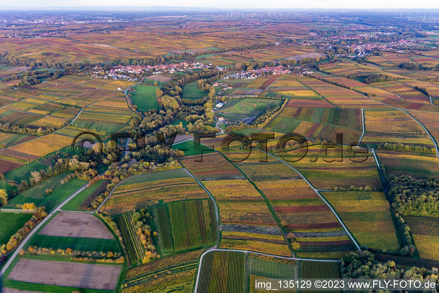 Aerial view of District Heuchelheim in Heuchelheim-Klingen in the state Rhineland-Palatinate, Germany