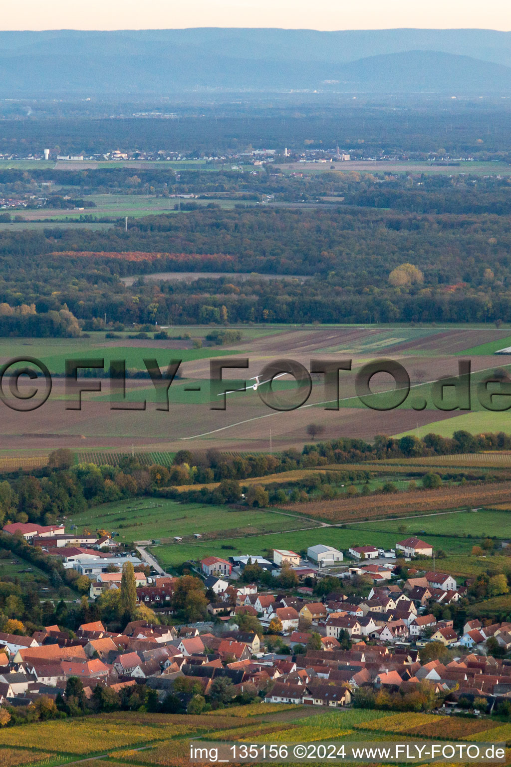 Glider approaching Ebenberg in Landau in der Pfalz in the state Rhineland-Palatinate, Germany