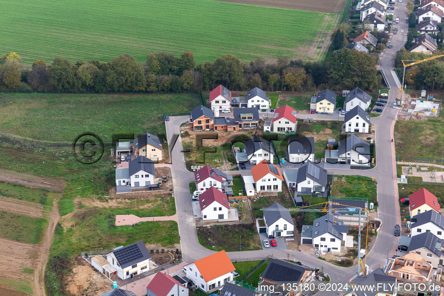 New development area K2 in Kandel in the state Rhineland-Palatinate, Germany from the plane