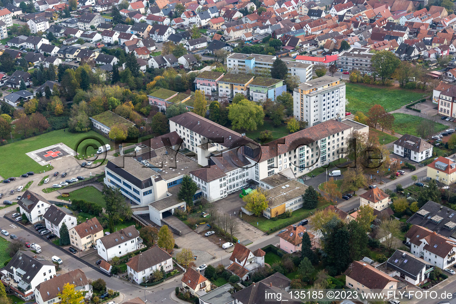 Aerial view of Asclepius Hospital in Kandel in the state Rhineland-Palatinate, Germany