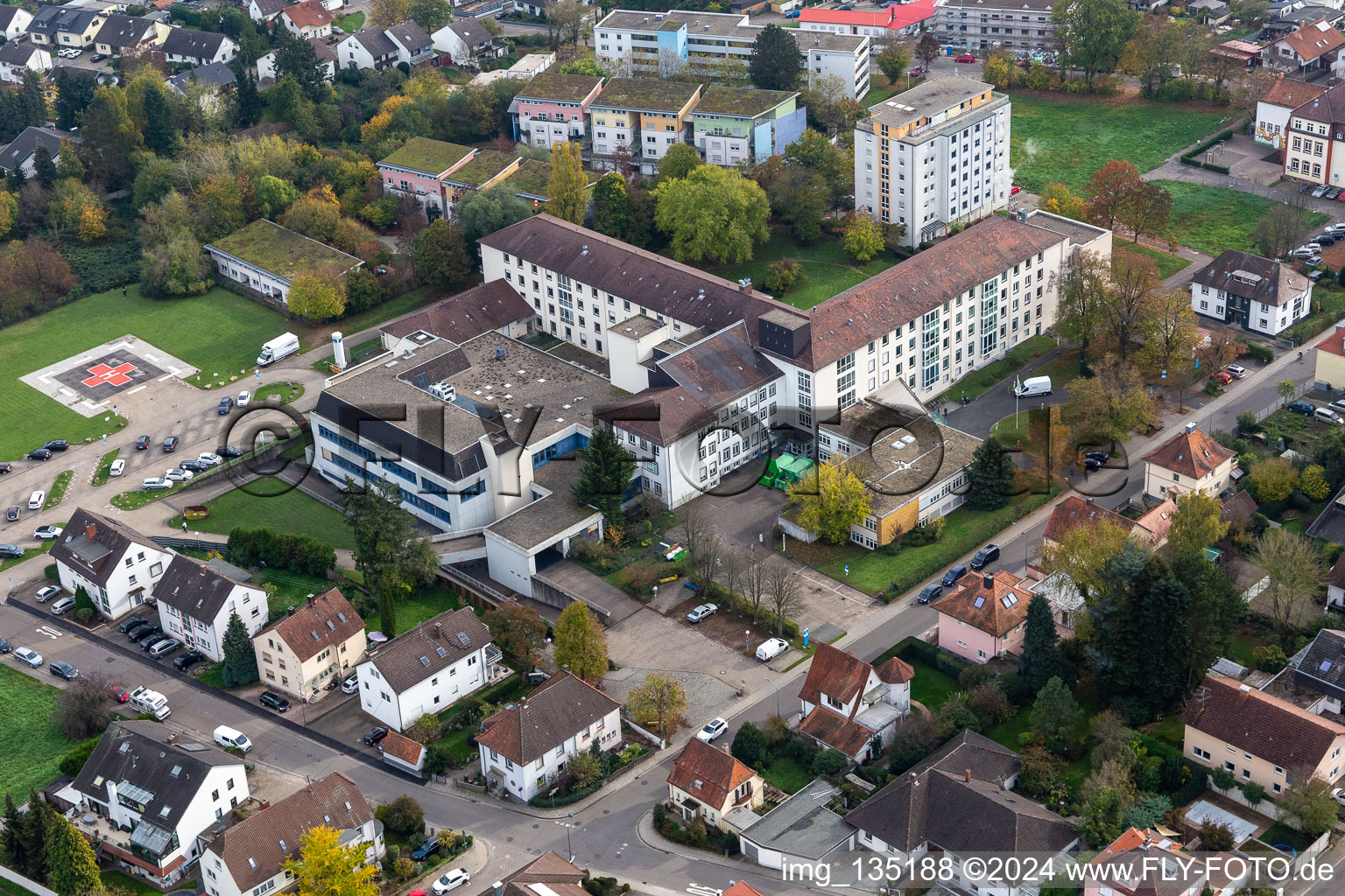 Aerial photograpy of Asklepius Hospital in Kandel in the state Rhineland-Palatinate, Germany