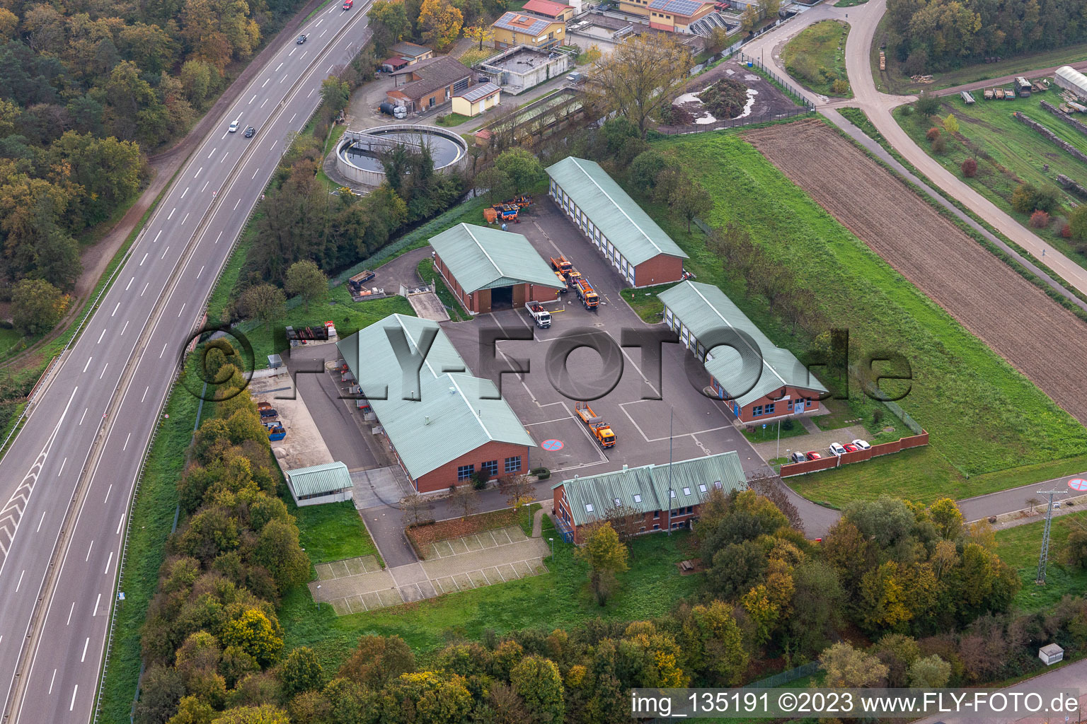 Aerial view of Highway maintenance department in Kandel in the state Rhineland-Palatinate, Germany