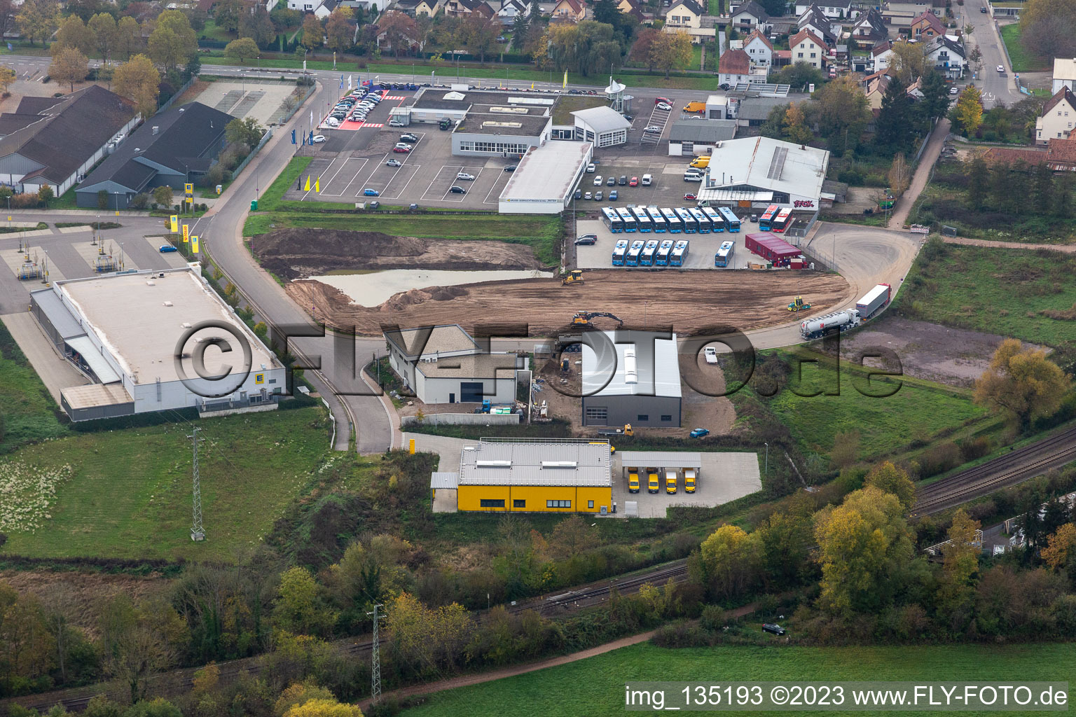 Aerial photograpy of Lauterburger Straße commercial area in Kandel in the state Rhineland-Palatinate, Germany