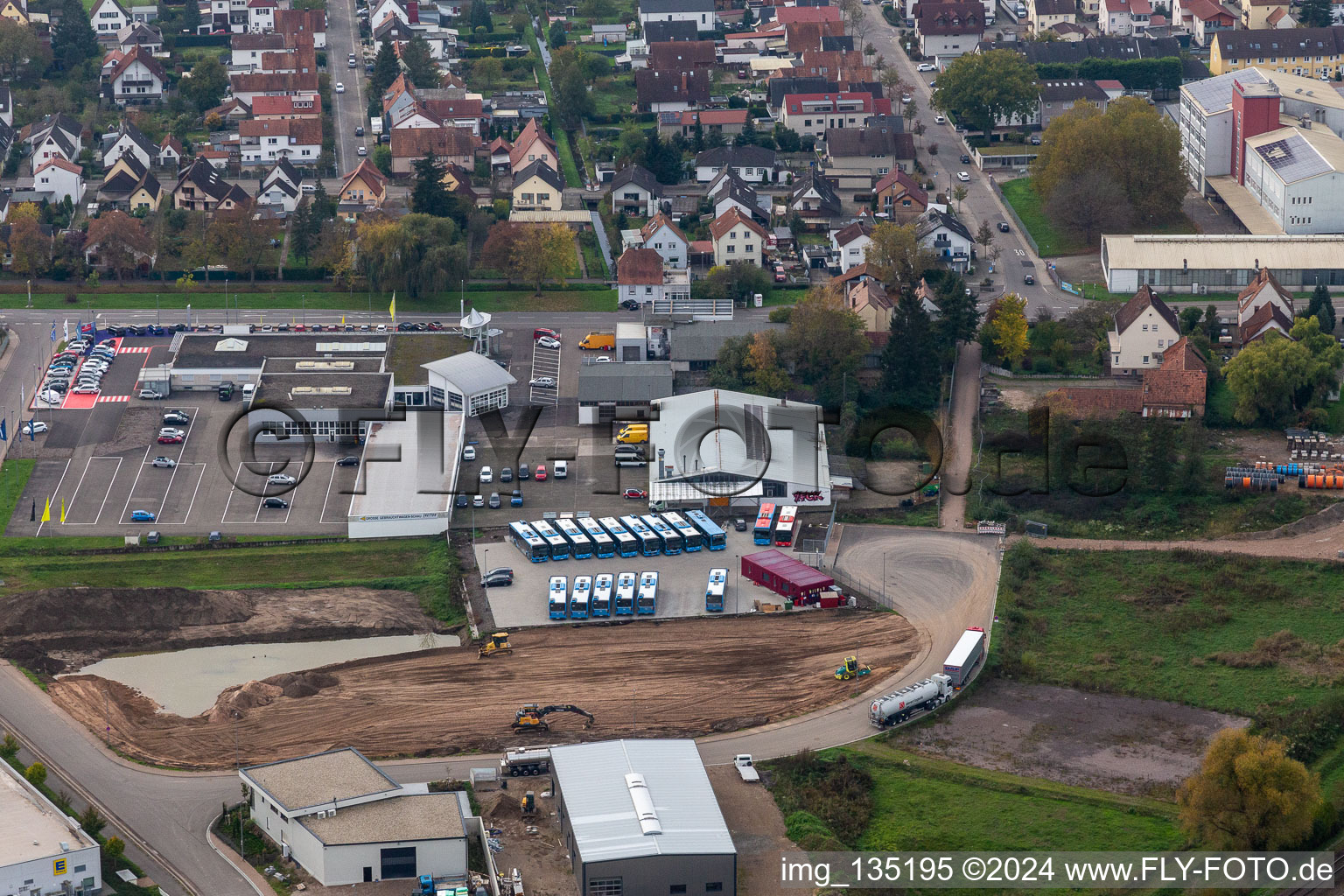 Lauterburger Straße commercial area in Kandel in the state Rhineland-Palatinate, Germany from above