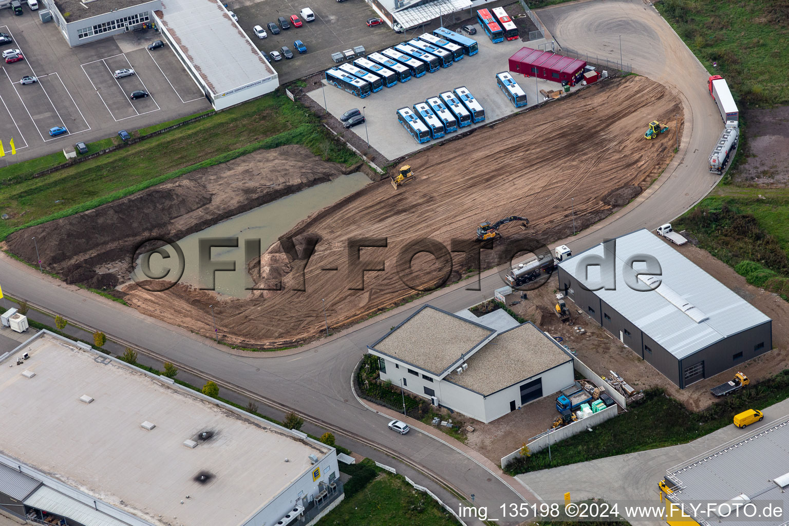 Lauterburger Strasse commercial area in Kandel in the state Rhineland-Palatinate, Germany seen from above