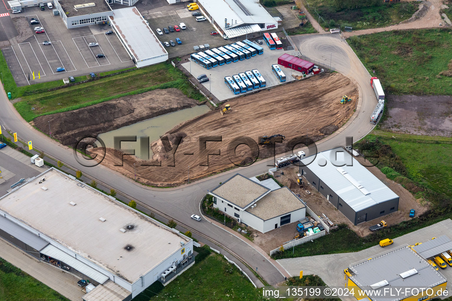 Lauterburger Strasse commercial area in Kandel in the state Rhineland-Palatinate, Germany from the plane