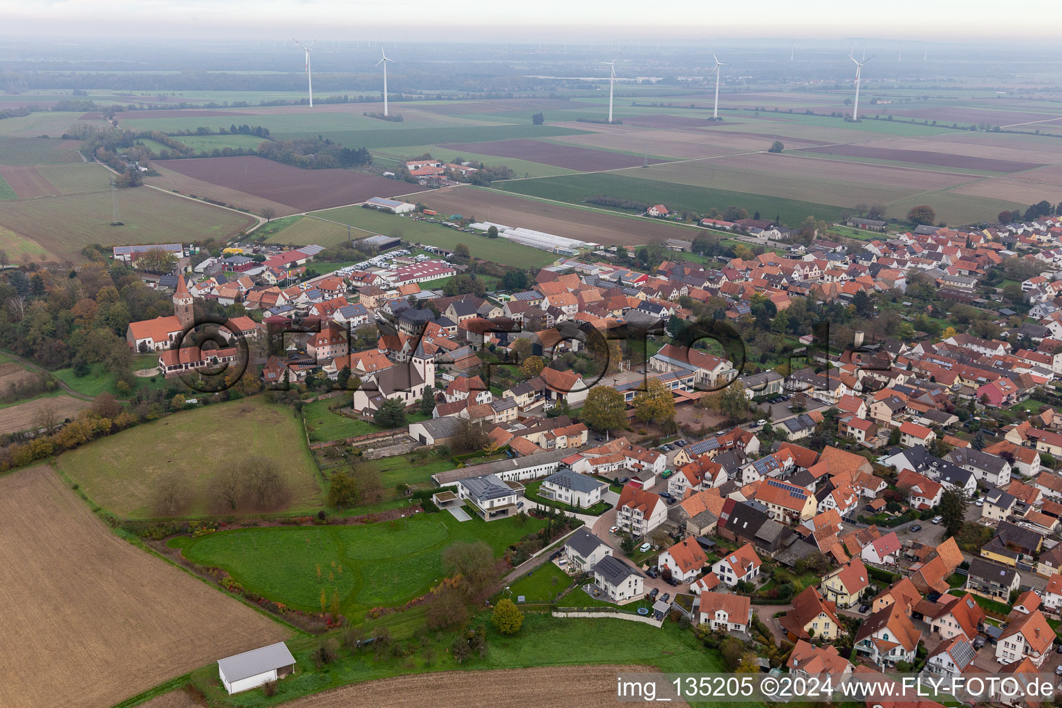 Drone recording of Minfeld in the state Rhineland-Palatinate, Germany