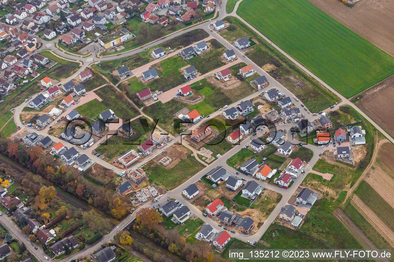 Aerial view of New development area K2 in Kandel in the state Rhineland-Palatinate, Germany