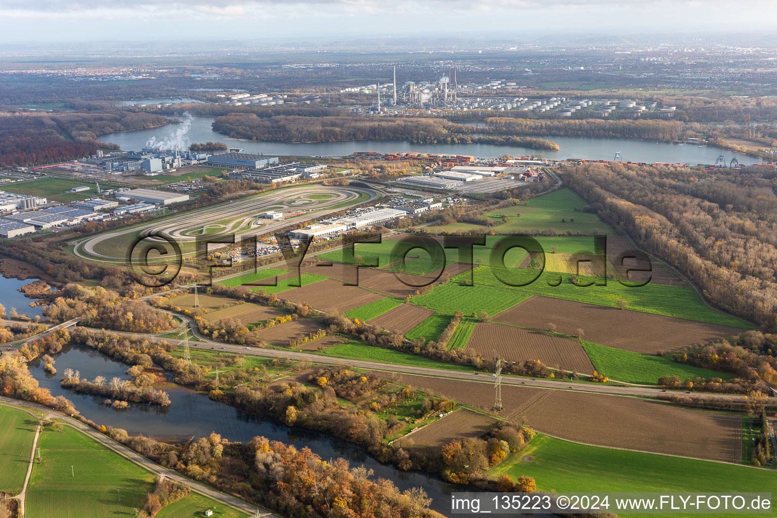 Aerial view of Planned expansion area of Daimler-Trucks AG in Wörth am Rhein in the state Rhineland-Palatinate, Germany