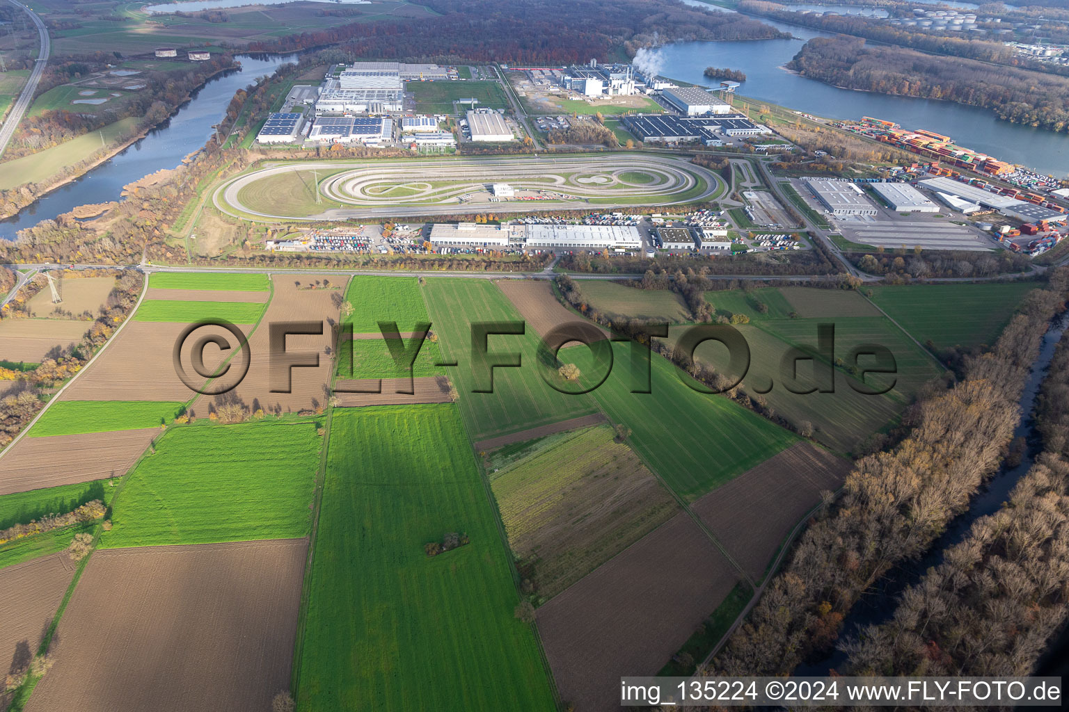 Aerial photograpy of Planned expansion area of Daimler-Trucks AG in Wörth am Rhein in the state Rhineland-Palatinate, Germany