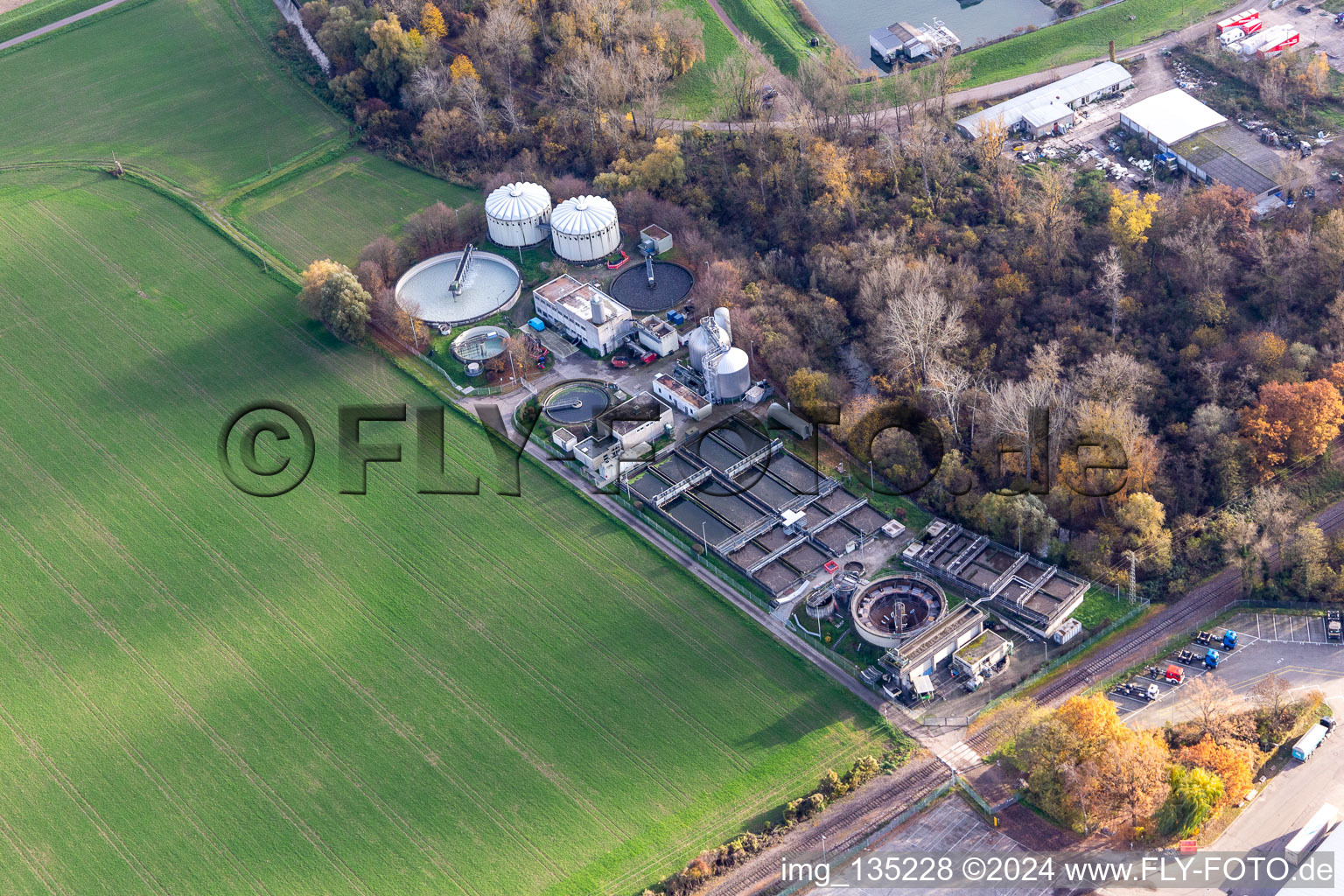 Sewage treatment plant in the district Maximiliansau in Wörth am Rhein in the state Rhineland-Palatinate, Germany