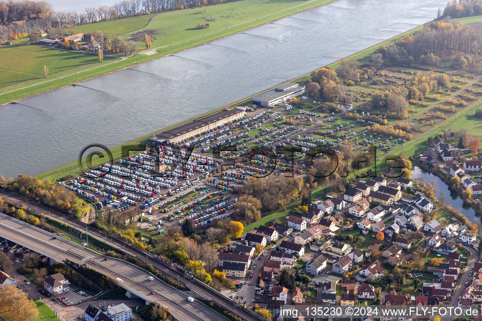 Truck distribution warehouse of Daimler-Truck AG in the district Maximiliansau in Wörth am Rhein in the state Rhineland-Palatinate, Germany