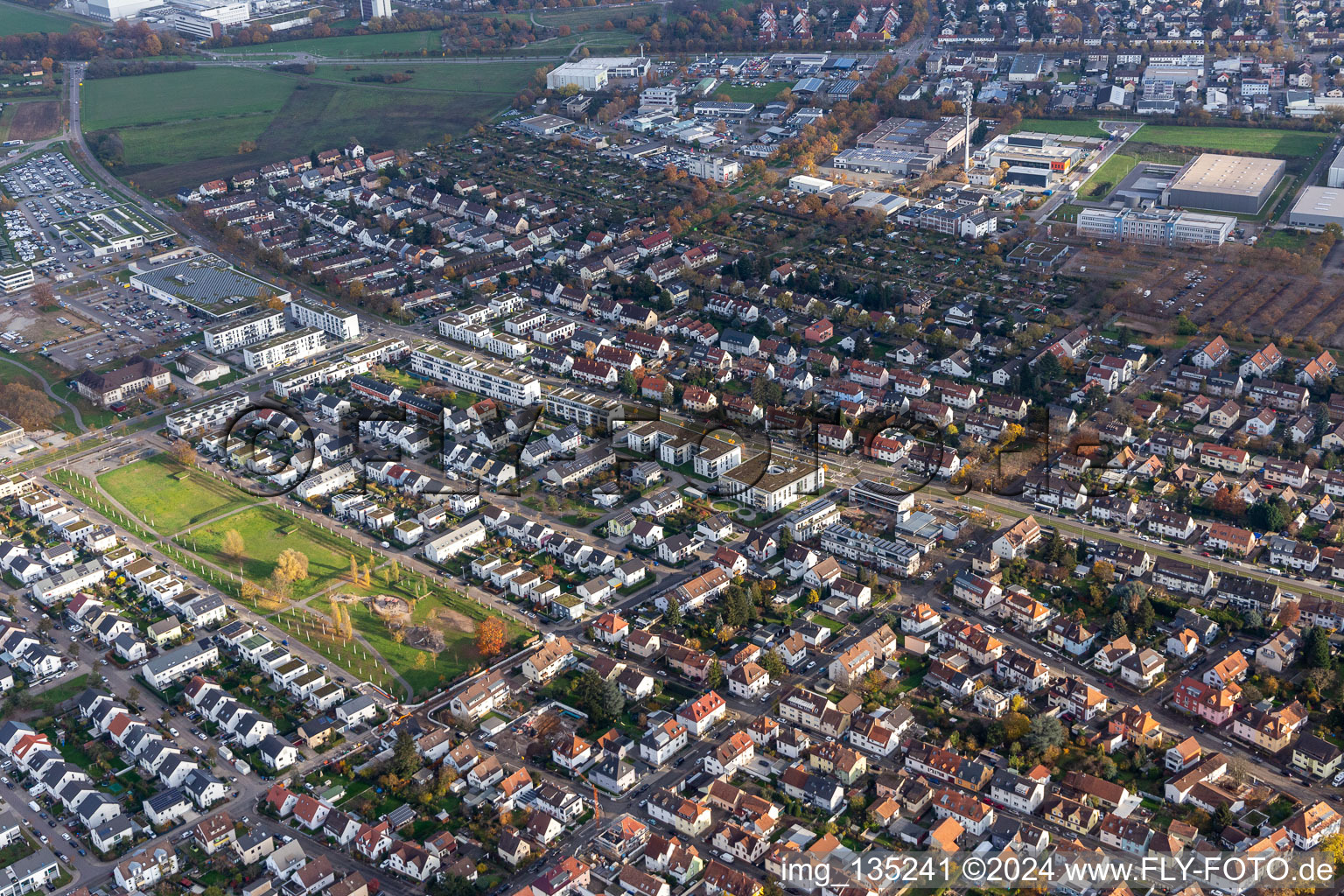 Park on Carl-Schäfer Street in the district Knielingen in Karlsruhe in the state Baden-Wuerttemberg, Germany