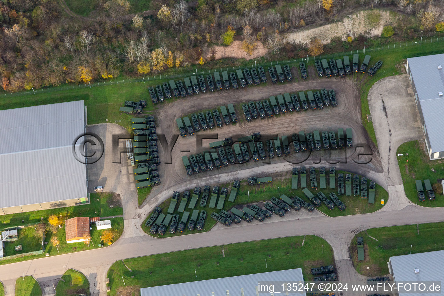 Aerial photograpy of Bundeswehr Depot South in the district Knielingen in Karlsruhe in the state Baden-Wuerttemberg, Germany