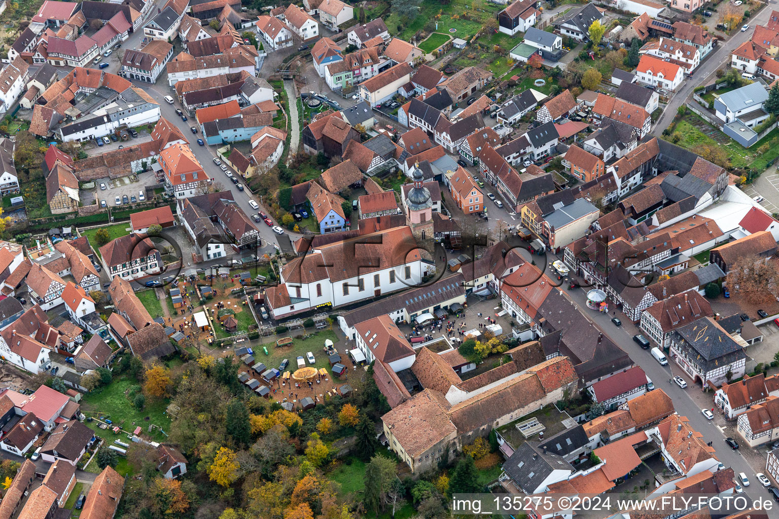 Aerial photograpy of Anneresl Christmas Market in Rheinzabern in the state Rhineland-Palatinate, Germany