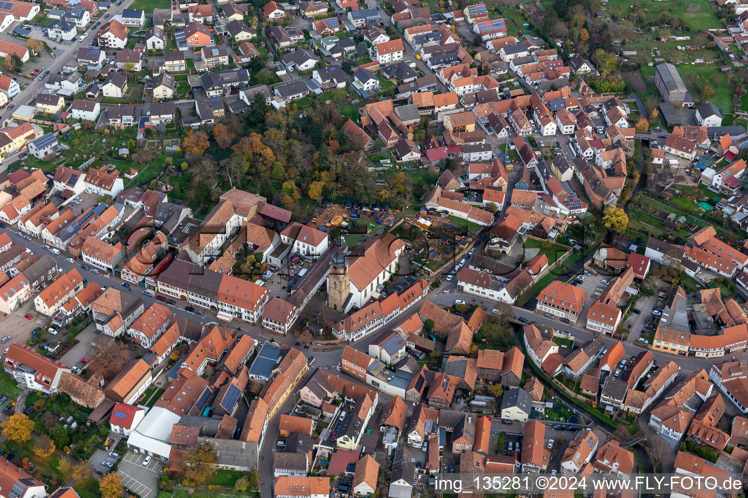 Anneresl Christmas Market in Rheinzabern in the state Rhineland-Palatinate, Germany from above