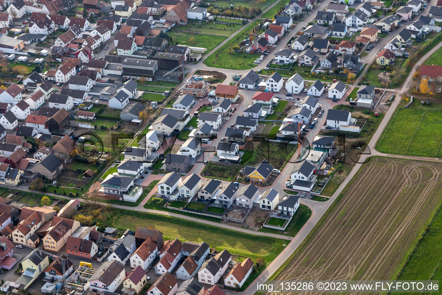 Oblique view of New development area in Sandblatt in Hatzenbühl in the state Rhineland-Palatinate, Germany