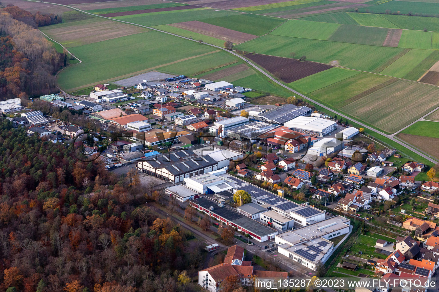 Aerial view of Commercial area in Gereut in Hatzenbühl in the state Rhineland-Palatinate, Germany