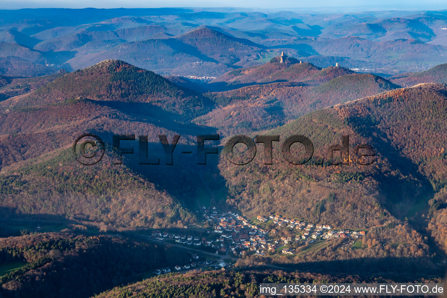 Trifels view in Waldhambach in the state Rhineland-Palatinate, Germany