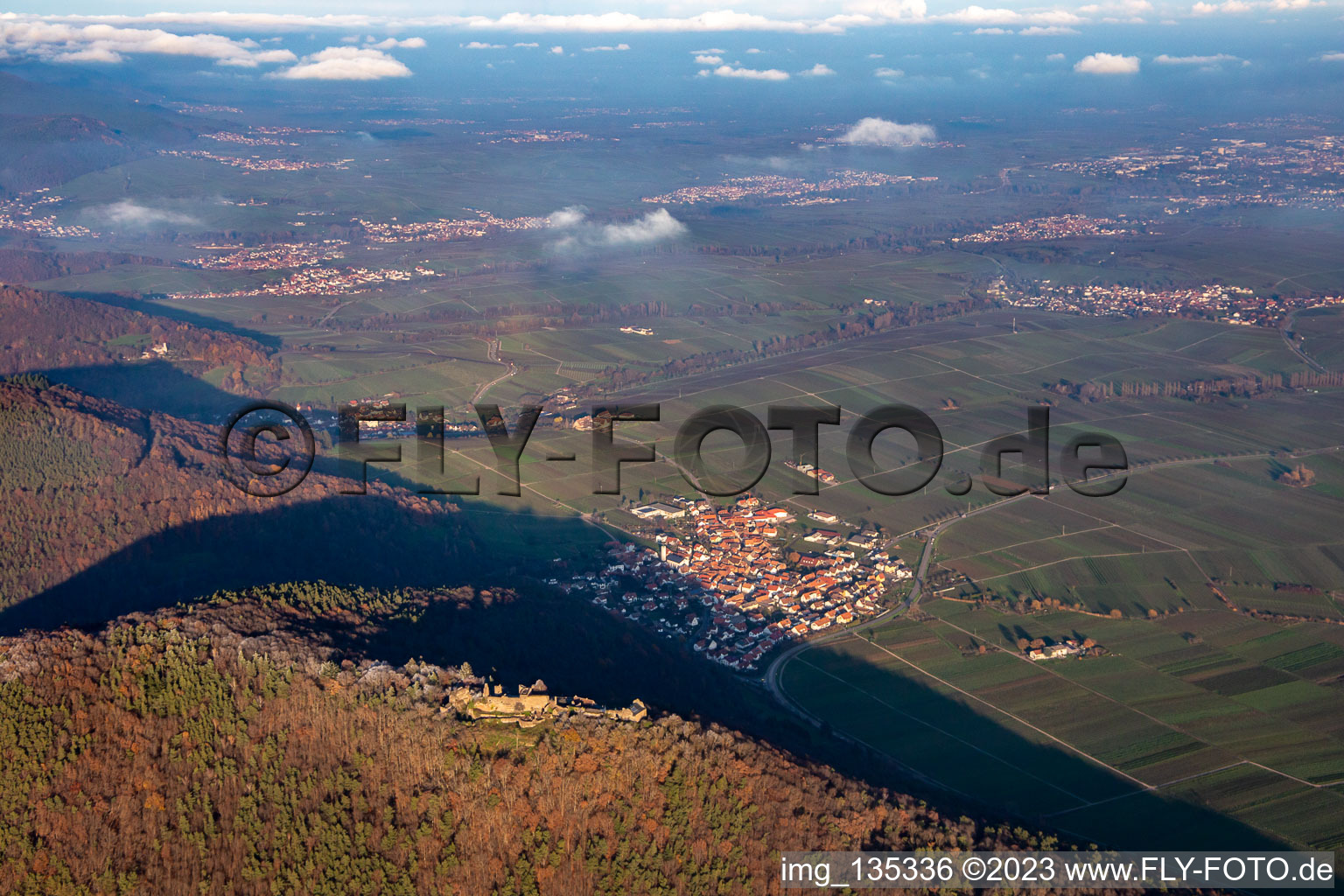 Madenburg from the southwest in Eschbach in the state Rhineland-Palatinate, Germany