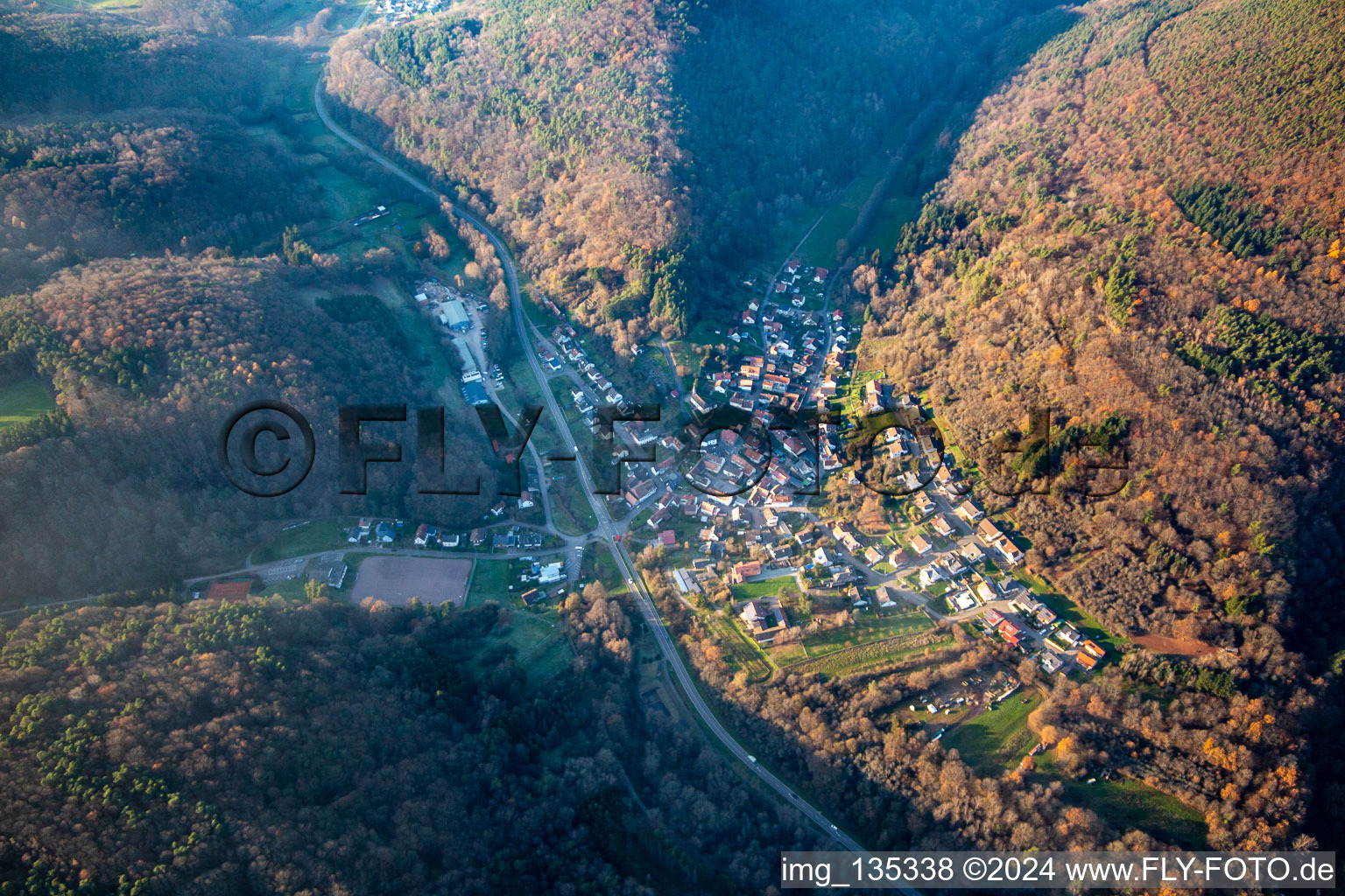 Aerial view of From the southeast in Waldhambach in the state Rhineland-Palatinate, Germany